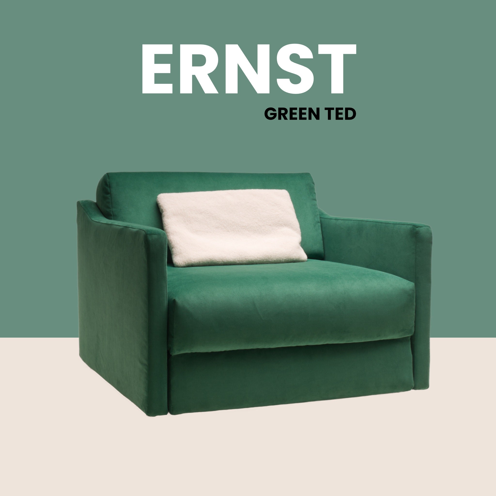 Schlafsessel ERNST in Sesselaufbau in der Sitzpolsterfarbe Grasgrün mit Teddy Kissen