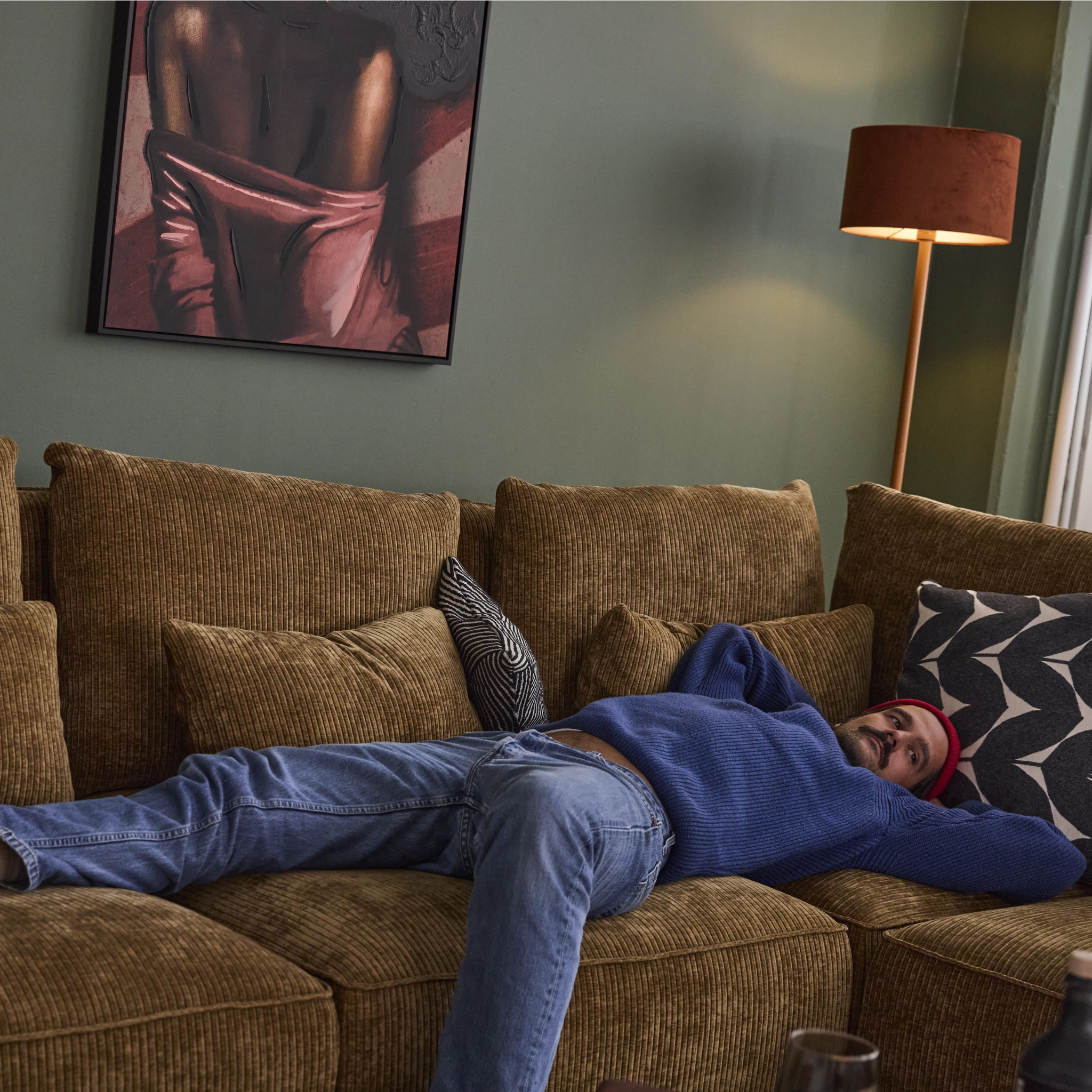 Nica Sofa Loungetime XL im Trendstoff Breitcord Goldbraun